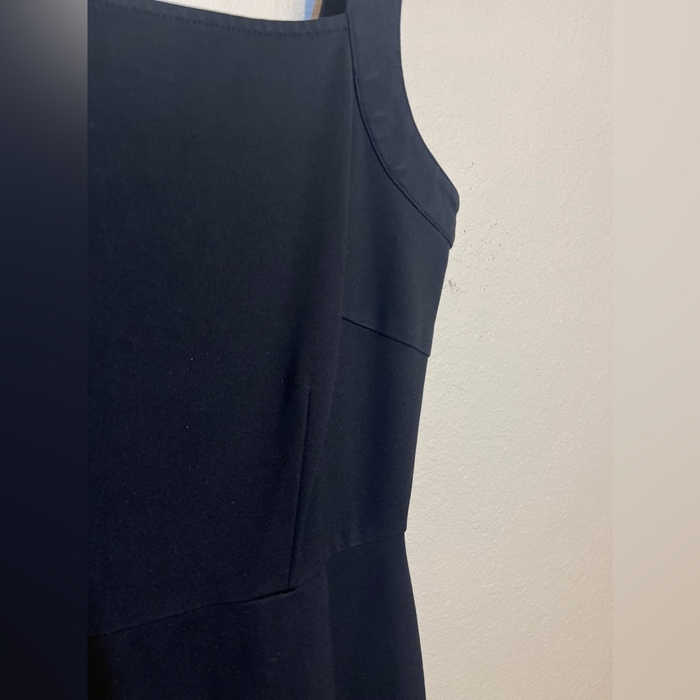 cupcakes and cashmere Black Mini Dress Square Neck Quiet Luxury Minimalist LBD - Picture 4 of 11